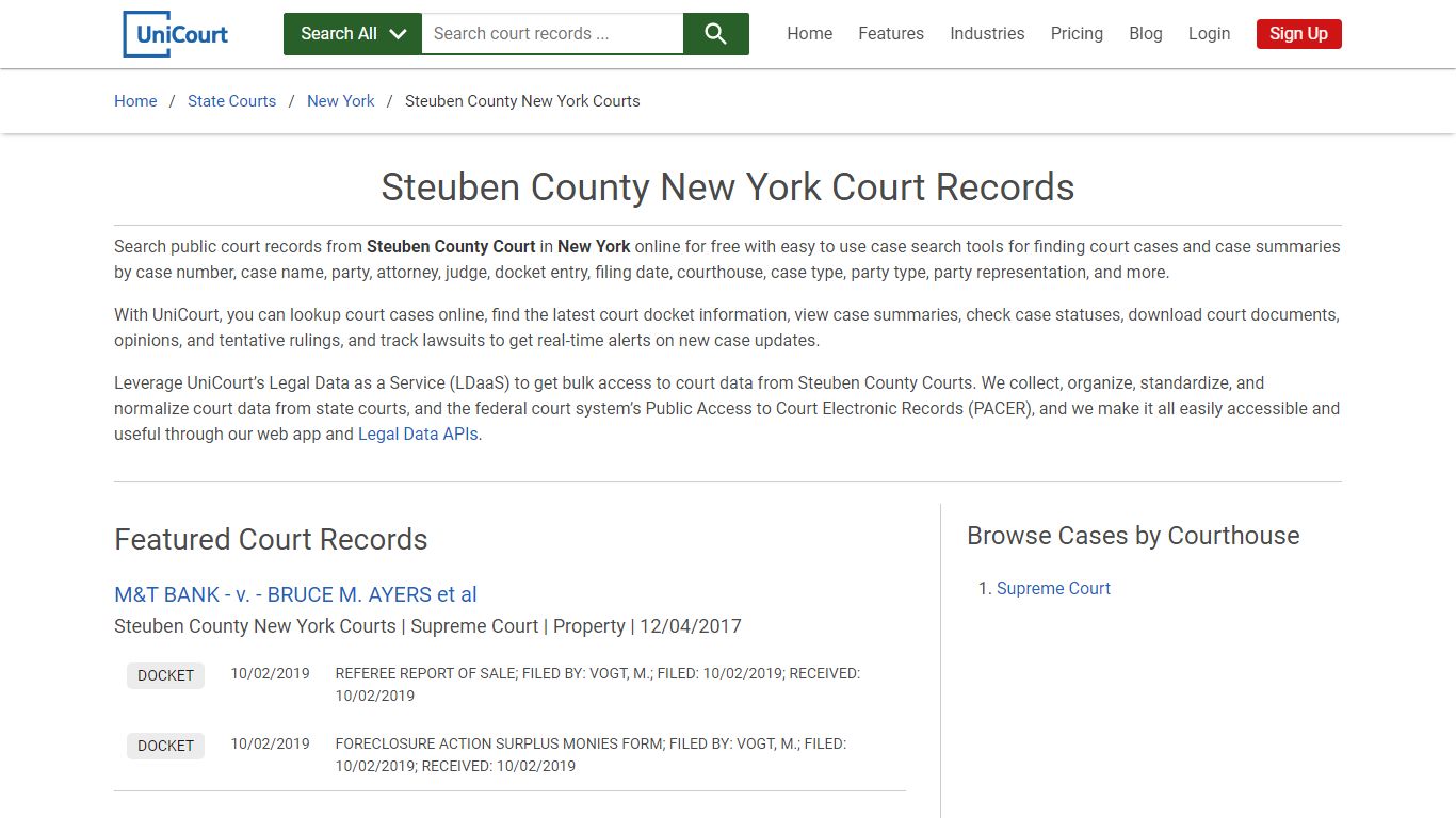 Steuben County Court Records | New York | UniCourt